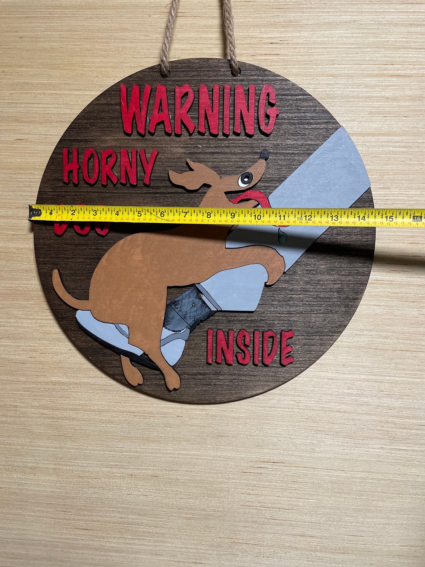 Humping Dog Door Hanger, 15" Horny Dog Sign for front door. Warning, Horny Dog Inside. Great gift for a dog dad or a dog mom