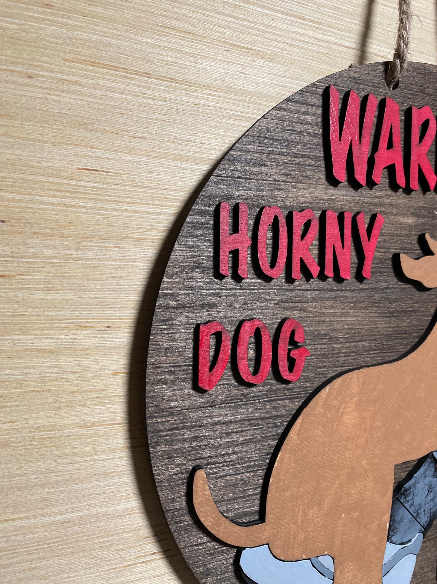 Humping Dog Door Hanger, 15" Horny Dog Sign for front door. Warning, Horny Dog Inside. Great gift for a dog dad or a dog mom