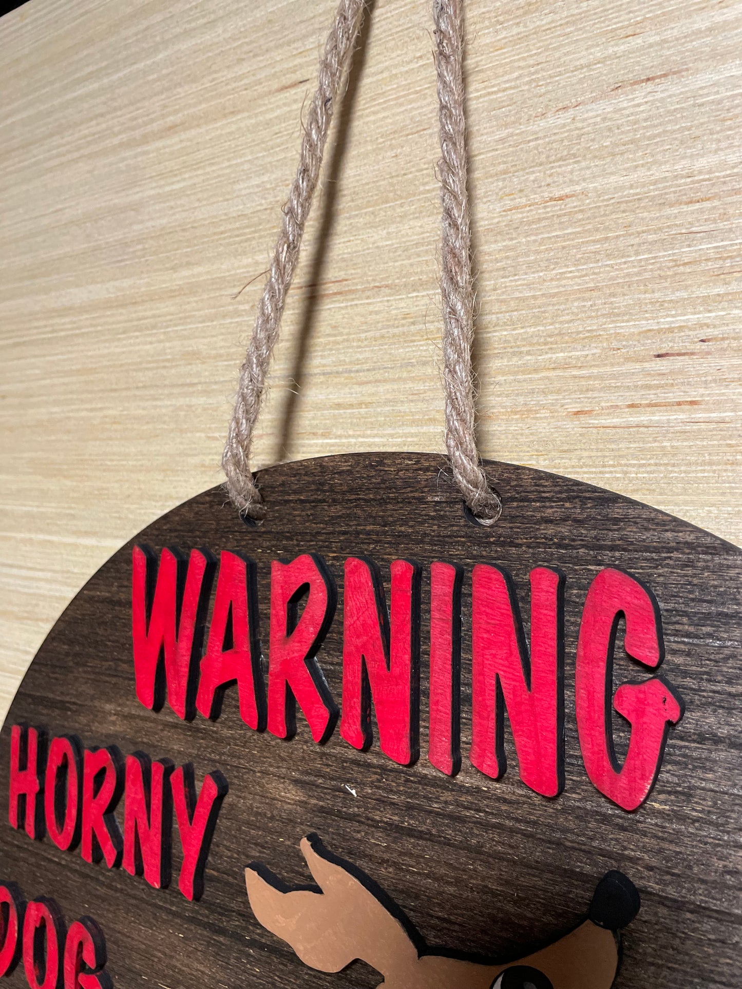 Humping Dog Door Hanger, 15" Horny Dog Sign for front door. Warning, Horny Dog Inside. Great gift for a dog dad or a dog mom