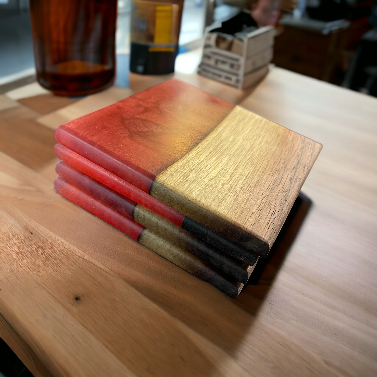 Black Walnut Epoxy Coasters with River, Set of 4. Food Safe Epoxy.