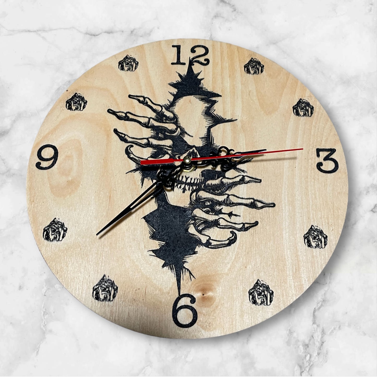 Skull Wall Clock, Skull coming through wall, Skull Decor