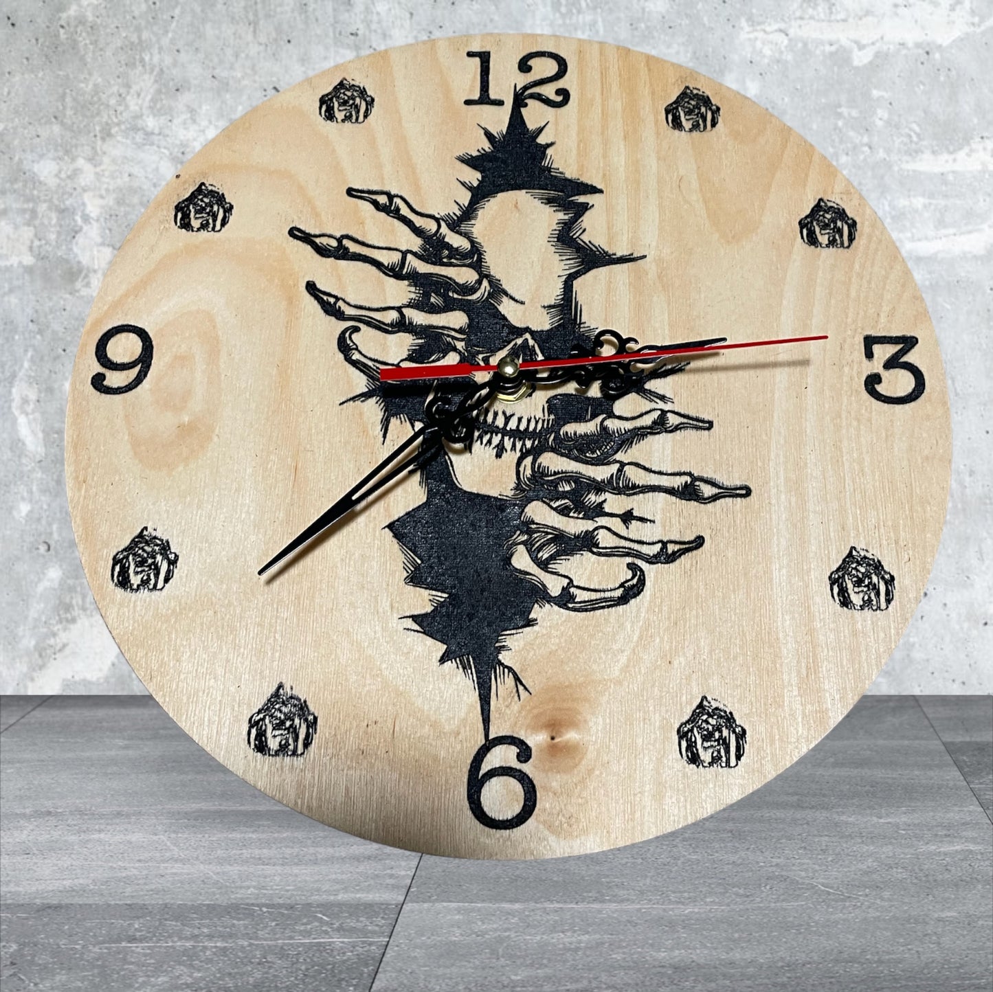 Skull Wall Clock, Skull coming through wall, Skull Decor