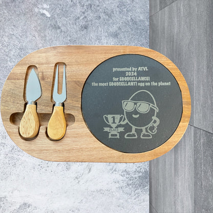 Cheese Board, Serving Tray, Laser engraved slate, Serving Platter, Charcuterie Board, Cheese Board with utensils, Engraved Award. Kitchen