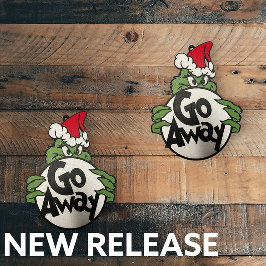 Front Door Decor, Go Away Sign, Door Hanger, Grinch. Holiday Humor. Christmas Decor. Holiday Decor. Wood Door Hanger. Front door decoration