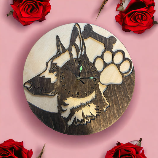 Dog Clock on rose background