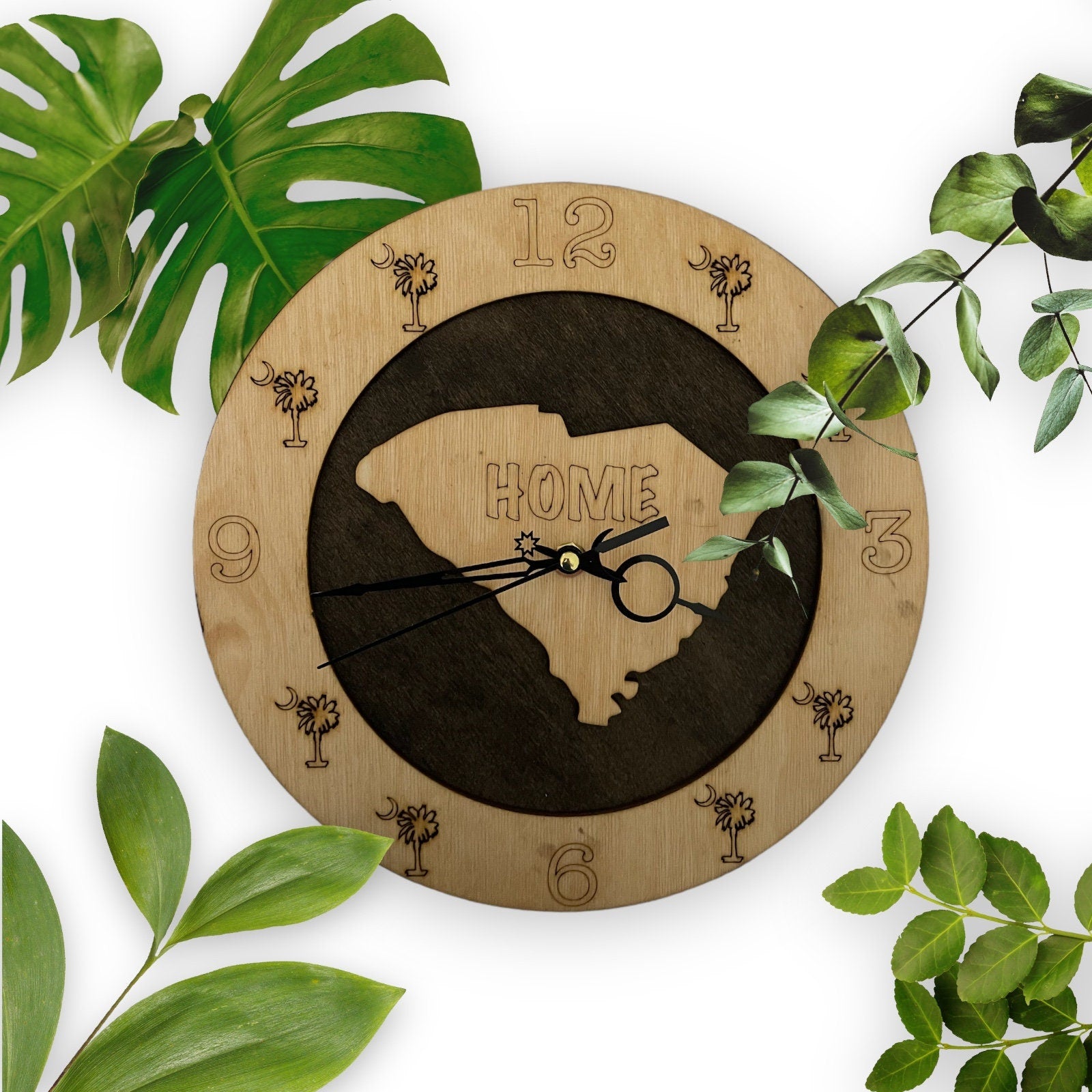 South Carolina Wall Clock on leafy background