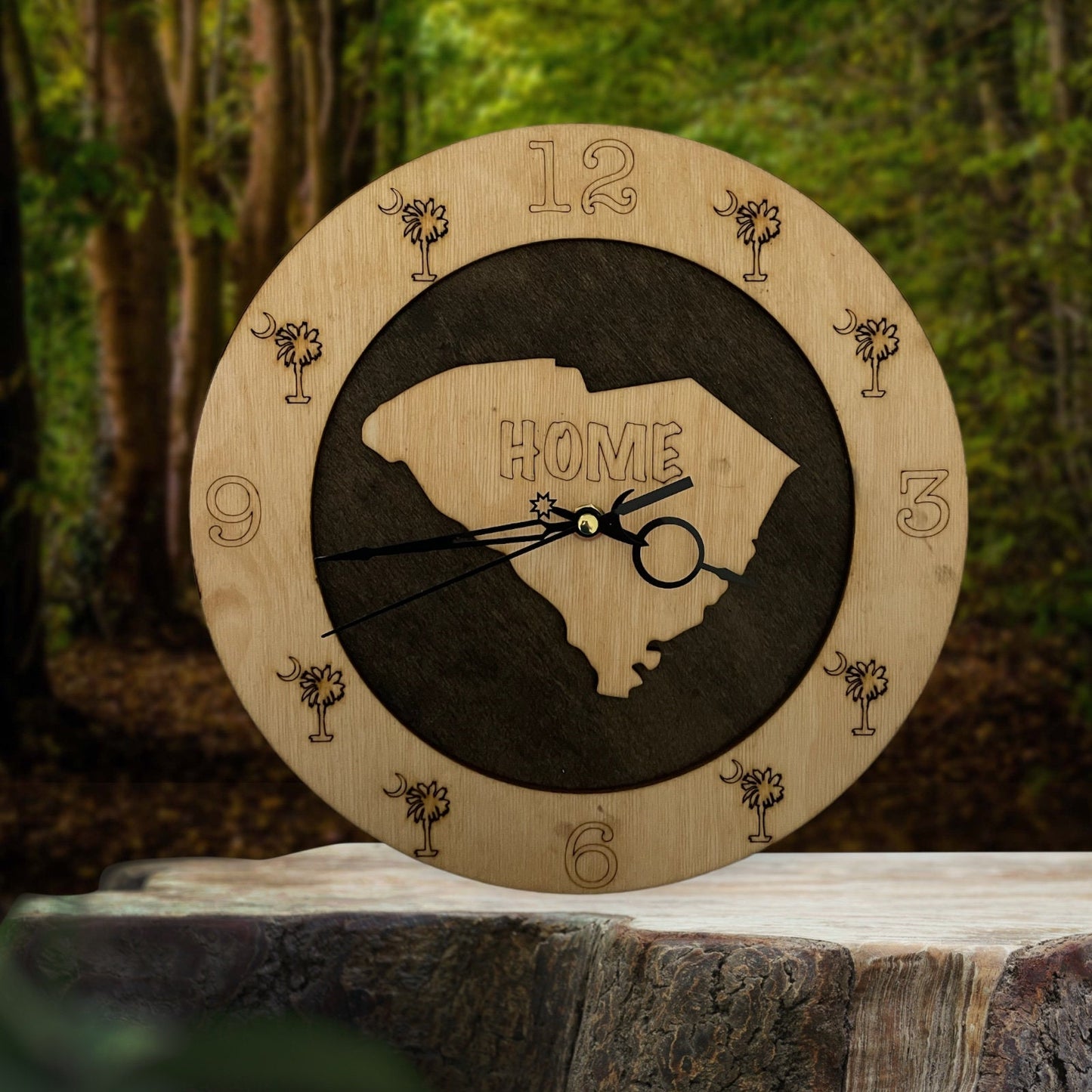 South Carolina Wall Clock on forest background