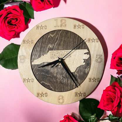 North Carolina Wall Clock on rose background