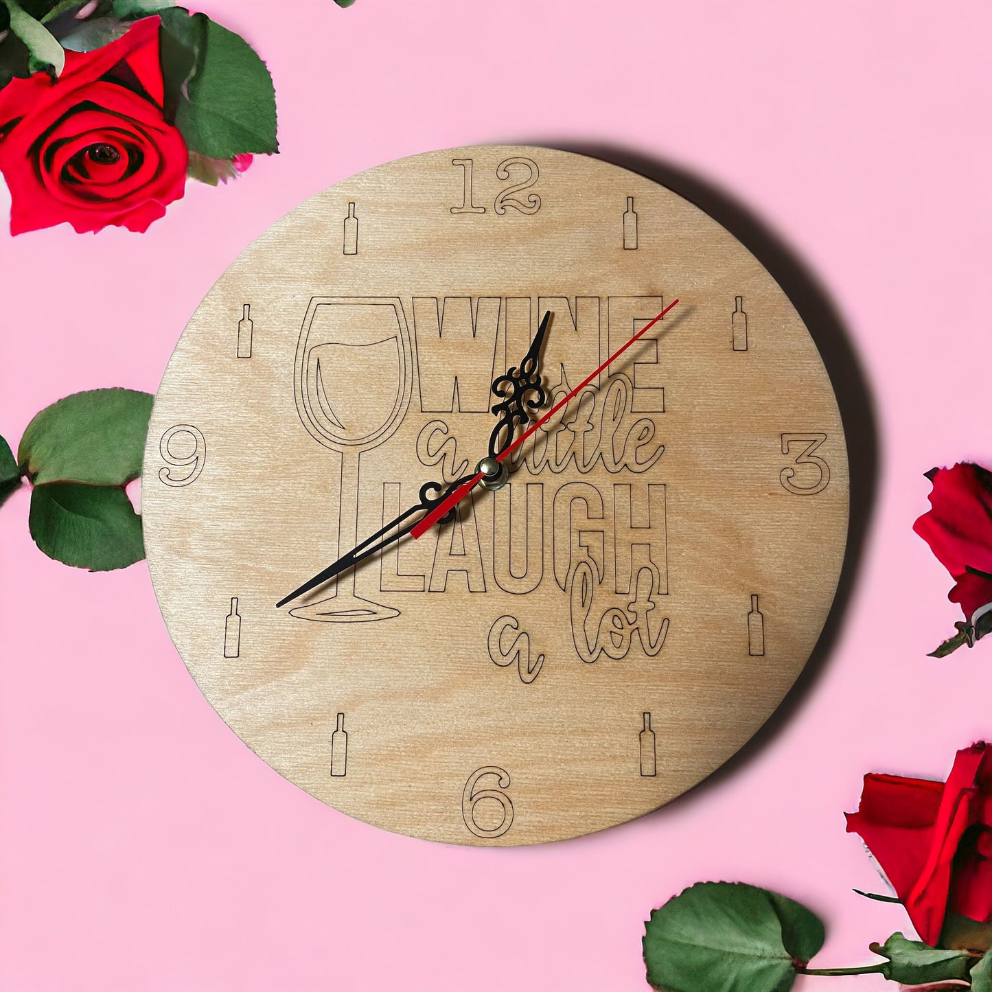 Wine Themed Clock on rose background