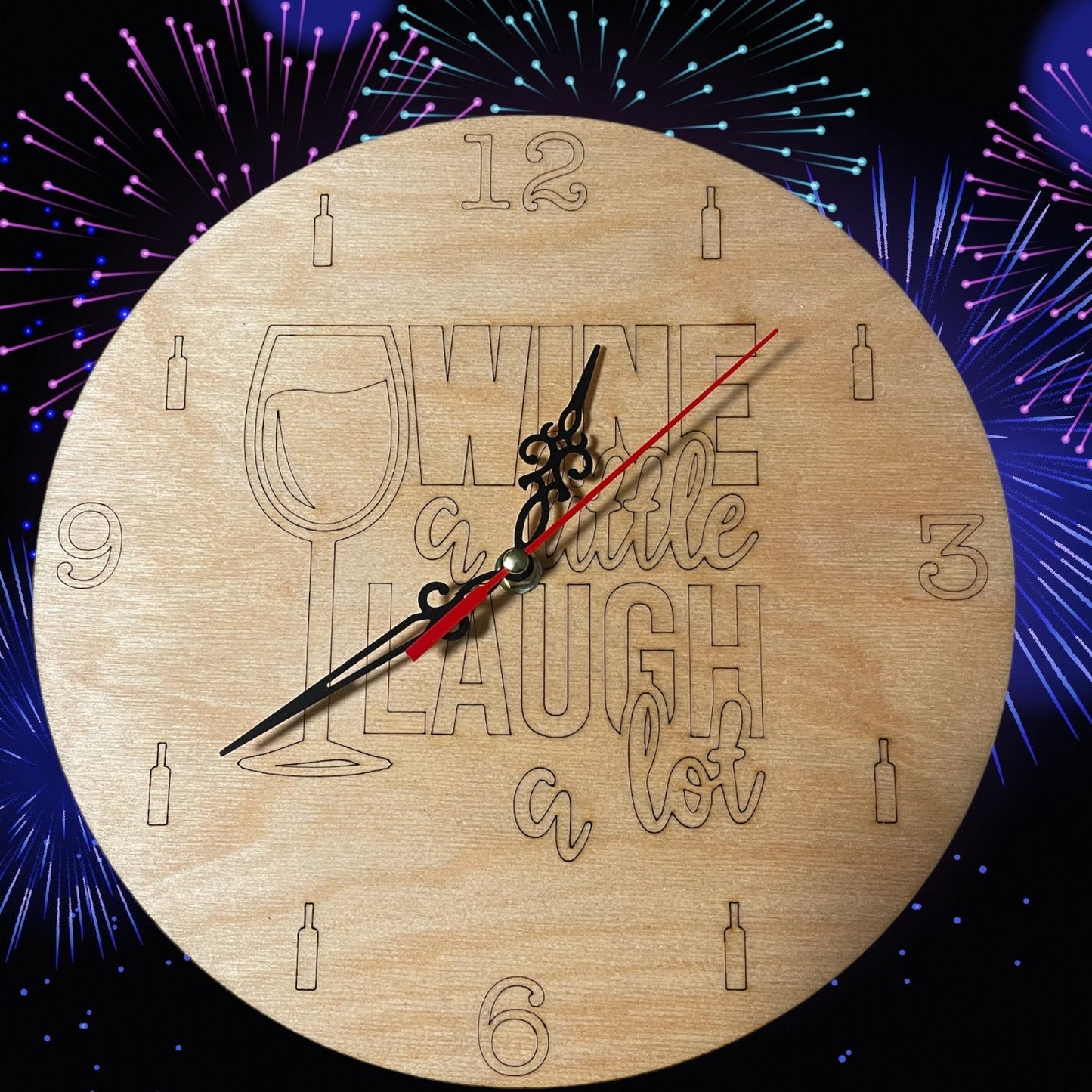 Wine Themed Clock on fireworks background