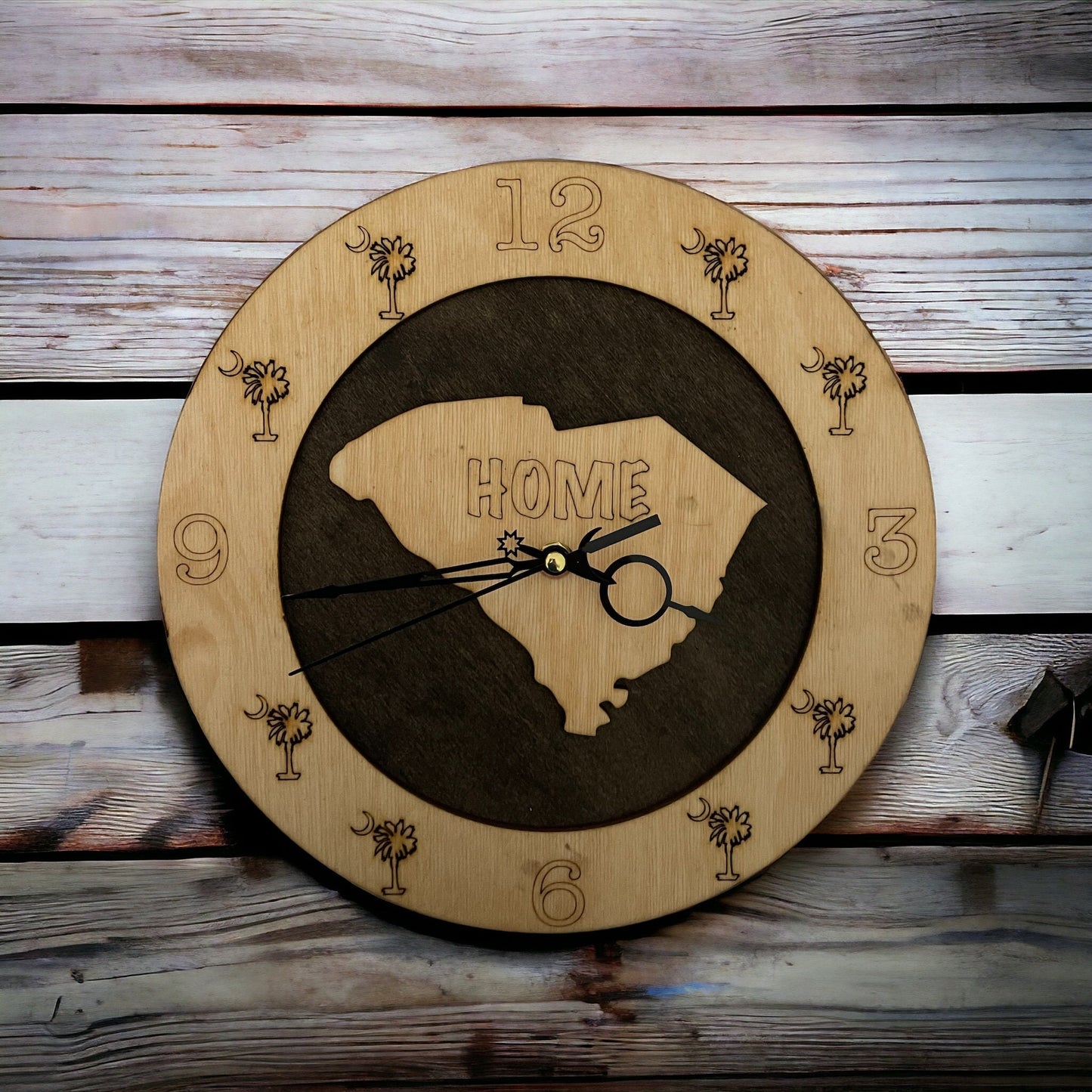 South Carolina Wall Clock on wood background