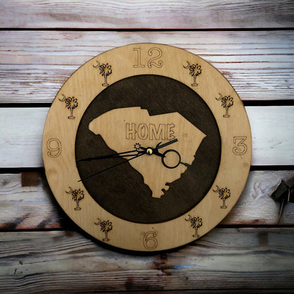 South Carolina Wall Clock on wood background