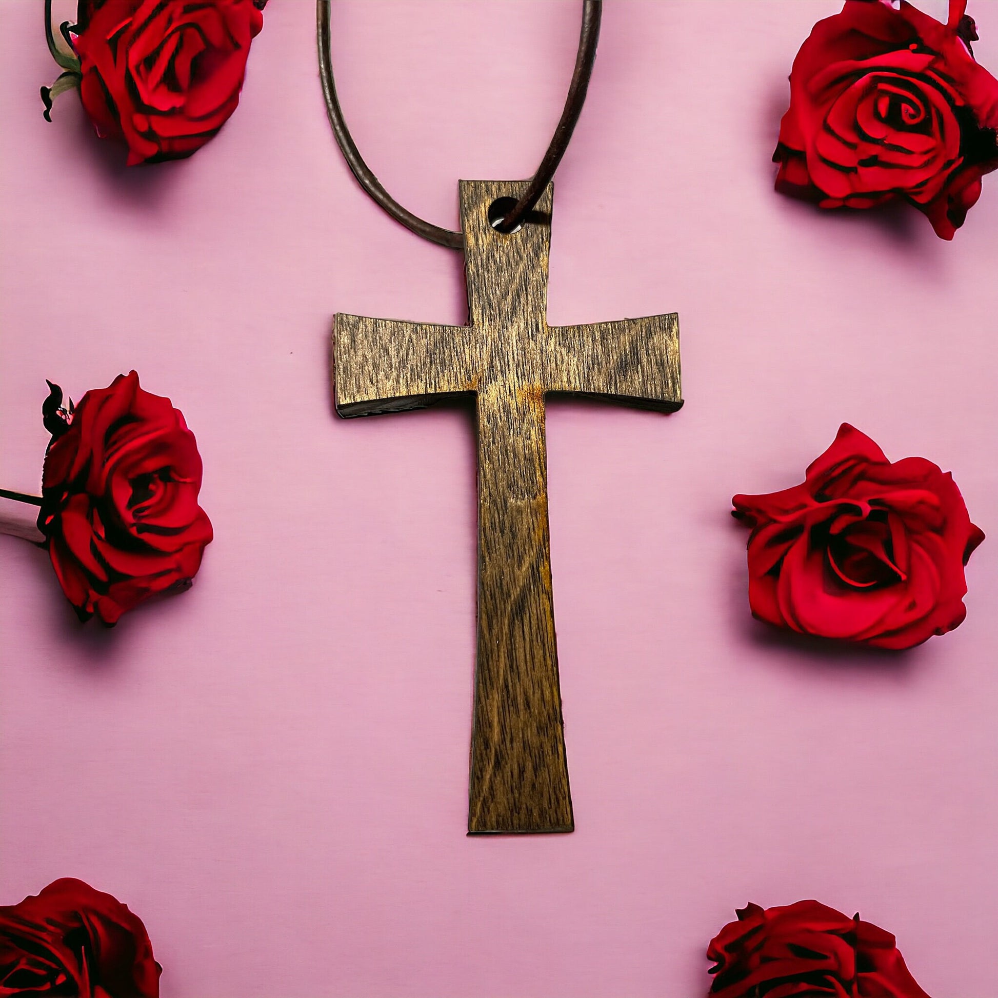 Rear View Mirror Cross On roses background