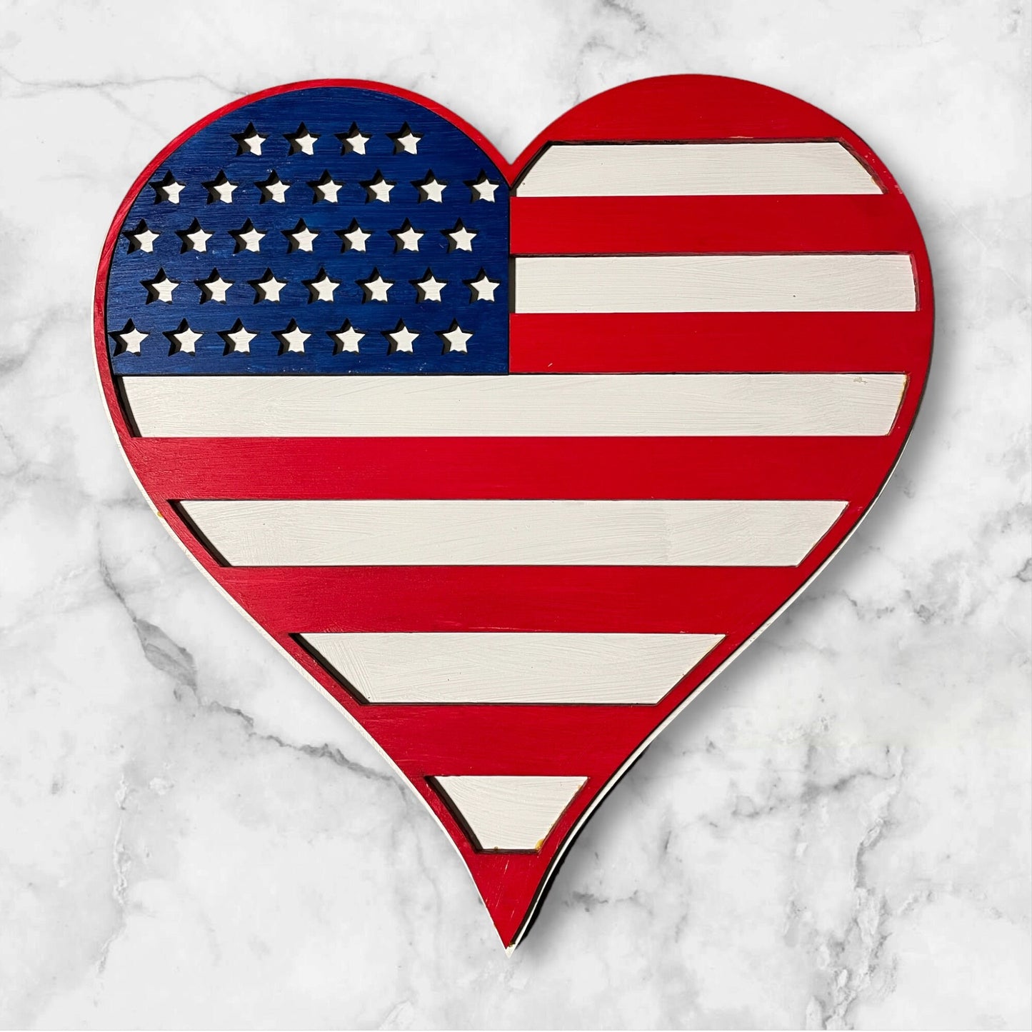 American Flag Door Hanger Heart Shaped on Marble Background