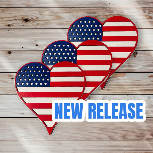 American Flag Door Hanger Heart Shaped Front View of Three